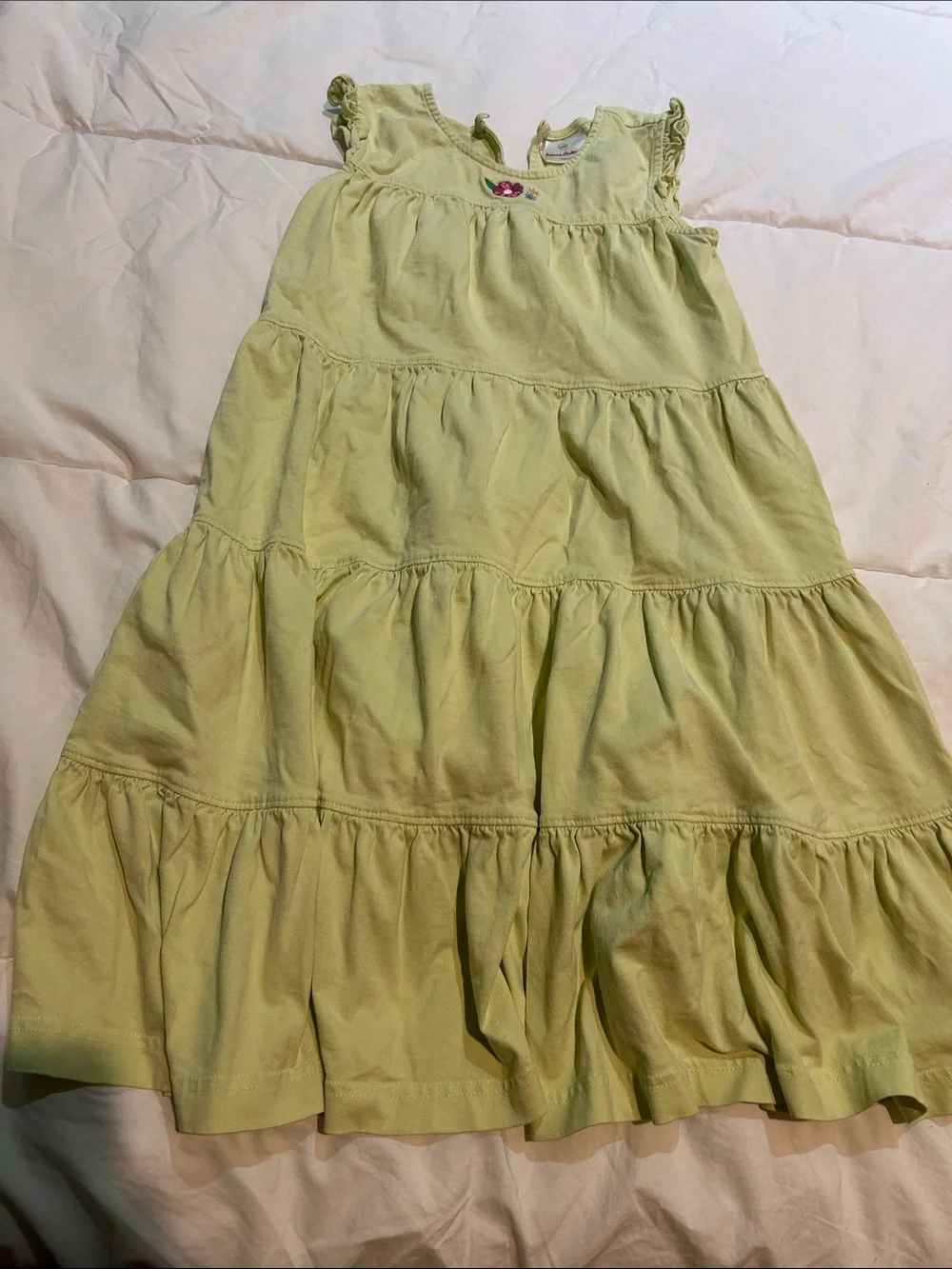 Hanna Andersson Girls Bright Green Ruffle  Dress Sz 6 Summer 120 Euro Casual
